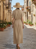 Women's Casual Herringbone Pattern Cotton And Linen Blend Embroidered Maxi Dress ZMZ2765A0K