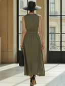 Women's High-end Old-money Style Cotton And Linen Blend Slim-fit Sleeveless Maxi Dress ZMZ2687B6K