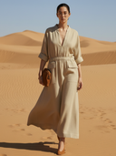 Women's Commuter-style Cotton And Linen Blend Belted Maxi Dress ZMZ2002A2K