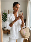 Women's Retro Casual Cotton Linen Solid Color Three-Quarter Sleeve Shirt ZMZ2473G3ZJY