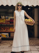 Women's Italian-style Romantic Pure Cotton Embroidered Maxi Dress ZMZ0254B9K