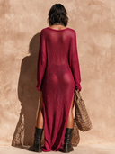 Women's Retro Casual Cotton Yarn Knit Hollow-out Round Neck Long Sleeve Maxi Dress ZMZ1149H2ZJY