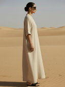 Women's Casual Cotton And Linen Blend Embroidered V-neck Maxi Dress ZMZ2002A4K