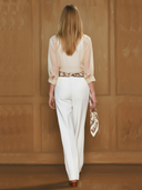 Women's American Retro Style Tencel Blend Shirt And Cotton Trousers Three-piece Set (scarf Not Included) ZMZ2863A8K