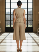 Women's Premium Minimalist Cotton And Linen Blend Vest And Bermuda Shorts Set ZMZ2797A9K