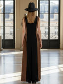 Women's High-end Old-money Style Pure Cotton Patchwork Henley Collar Sleeveless Maxi Dress ZMZ2728B2K