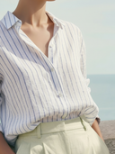 Women's Italian-style Romantic Cotton And Linen Striped Long-sleeved Shirt ZMZ3052A6K