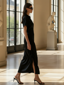 Women's High-end Old-money Style Cupro Short-sleeved Maxi Dress ZMZ2590B6K