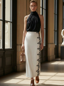 Women's High-end Old-money Style Lyocell Blend Sleeveless Top And Cotton Blend Embroidered Skirt Set ZMZ2677B6K