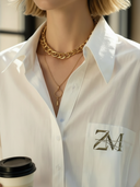 Women's Premium Minimalist Embroidered Cotton Long-sleeved Shirt ZMZ3008A0K