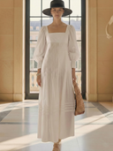 Women's Minimalist Old-Money Style Pure Cotton Long-sleeved Maxi Dress ZMZ1025B7K