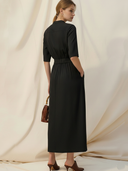 Women's French-style Elegant Tencel Blend Short-sleeved Maxi Dress ZMZ2656A2K