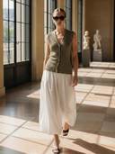 Women's French-style Elegant Knitted Vest And Cotton Bubble Skirt Set ZMZ0448B6K