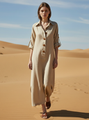 Women's Casual Cotton And Linen Blend Long-sleeved Maxi Dress ZMZ2130A6K