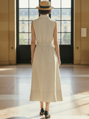 Women's Old Money Commuter Cotton Linen Sleeveless Midi Dress ZMZ2475B0K