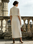 Women's Retro Knitted Openwork Shawl And Round Neck Cotton Linen Maxi Dress Two-Piece Set ZMZ2750B7TO