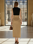 Women's Premium Commuter Sleeveless Cotton Blend T-shirt And Cotton Skirt Set ZMZ2432B9K