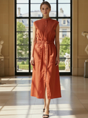 Women's Old-fashioned Commuter Cotton Sleeveless Elastic Waist Maxi Dress ZMZ1166B6K