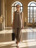 Women's French-style Elegant Lyocell Blend T-shirt And Skirt Set ZMZ2965A5K