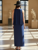 Women's High-end Old-money Style Lyocell Blend Sleeveless Loose Top And Elastic Waist Skirt Set ZMZ2506B0K