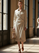 Women's Commuter Style Cupro Blend Long-sleeved Midi Dress ZMZ1984A9K