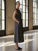 Women's Commuter Style Cotton And Linen Blend Waist-cinching Midi Dress ZMZ2758A3K