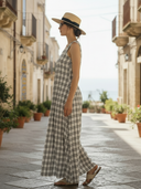 Women's Italian-style Romantic Plaid Sleeveless Maxi Dress ZMZ2766A8K