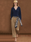 Women's American Retro Style Tencel Blend Shirt And Pants Set (scarf Not Included) ZMZ2812A5K