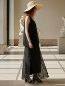 Women's High-end Old-money Style Ramie And Pure Cotton V-neck Sleeveless T-shirt And Skirt Set ZMZ2702B7K