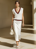 Women's Old Money Style Satin Slip Dress And V-Neck Knitted Tank Top Set ZMZ2761B5U