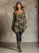 Women's Vintage Camo Print Lace-Panel V-Neck Sweater ZMZ2759H5XT