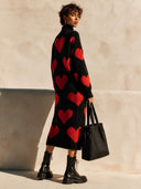 Women's Stylish Heart-Pattern Knit Turtleneck Long-Sleeve Midi Dress ZMZ1437I7SWL