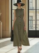 Women's High-end Old-money Style Cotton And Linen Blend Slim-fit Sleeveless Maxi Dress ZMZ2687B6K