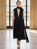 Women's Elegant And Sophisticated Pure Cotton Sleeveless Midi Dress  (including Neck Embellishment) ZMZ2516B6K