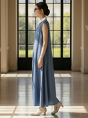 Women's High-end Old-money Style Cotton And Linen Blend Sleeveless Loose-fitting Maxi Dress ZMZ1410B6K