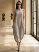 Women's High-end Minimalist Lyocell Blend Sleeveless Midi Dress ZMZ1058B7K