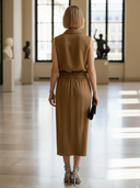 Women's High-End Elegant Lyocell Blend Sleeveless Blouse And Elastic Waist Skirt Set ZMZ1453B3K