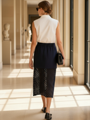 Women's Minimalist Commuter Cotton Blend Sleeveless Shirt And Skirt Set ZMZ1431B9K