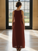 Women's Italian-style Romantic Cotton And Linen Blend Sleeveless Maxi Dress ZMZ2698A1K