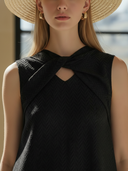 Women's High-end Vintage-style Cotton And Linen Herringbone Texture Sleeveless Maxi Dress ZMZ2827B3K