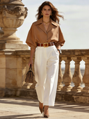 Women's Retro Commuter Cotton Shirt And Trousers Two-Piece Set ZMZ2727B2TO