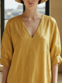 Women's Casual Cotton And Linen Blend V-neck Midi Dress ZMZ2132A7K