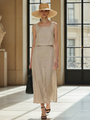 Women's French-style Elegant Vacation Cotton And Linen Blend Tank Top And Skirt Set ZMZ0521B2K