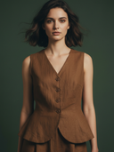 Women's High-end Old-money Style Cotton And Linen Blend Vest And Trousers Set ZMZ1490B4K