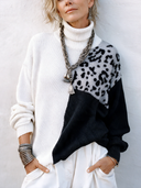 Women's Fashionable Casual Color-Block Leopard Print Turtleneck Knit Sweater ZMZ3077I7SWL
