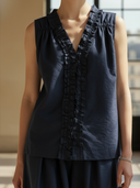 Women's High-End Old-Money Style Pure Cotton V-Neck Sleeveless T-Shirt And Pants Set ZMZ2770B1K