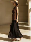 Women's Old Money Style Commuter Tie-Up T-Shirt And Satin Skirt Set ZMZ2791B6U