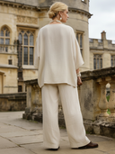 Women's Retro Casual Cotton Linen V-Neck Oversized Shirt And Trousers Two-Piece Set ZMZ2675B8TO