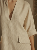 Women's Commuter Style Herringbone Pattern Cotton And Linen Blend Maxi Dress ZMZ2032A7K