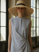 Women's High-end French Cotton Blend Striped Sleeveless Maxi Dress  ZMZ1453B1K